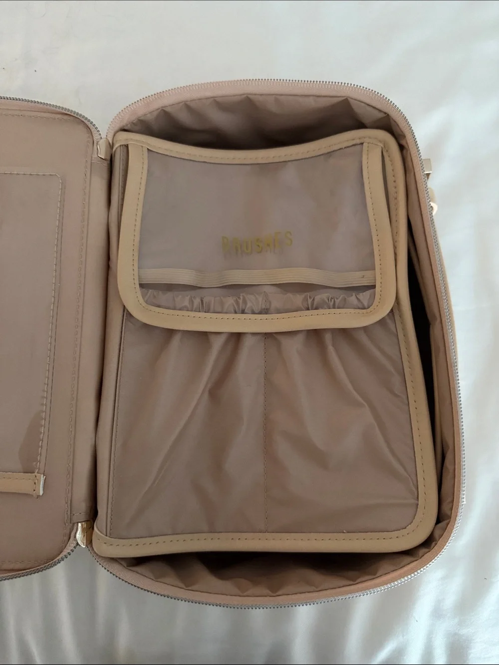 women’s Zip-Around Leather Organizer Bag in Beige
